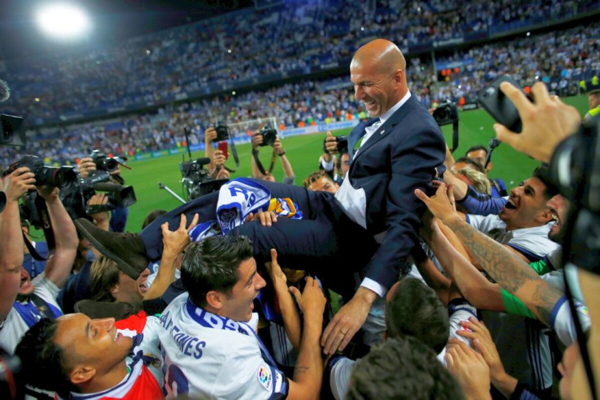 VIDEO+FOTO Bucurie senzațională a jucătorilor lui Real Madrid! Zidane a fost aruncat în sus de propriii fotbaliști după titlul 33