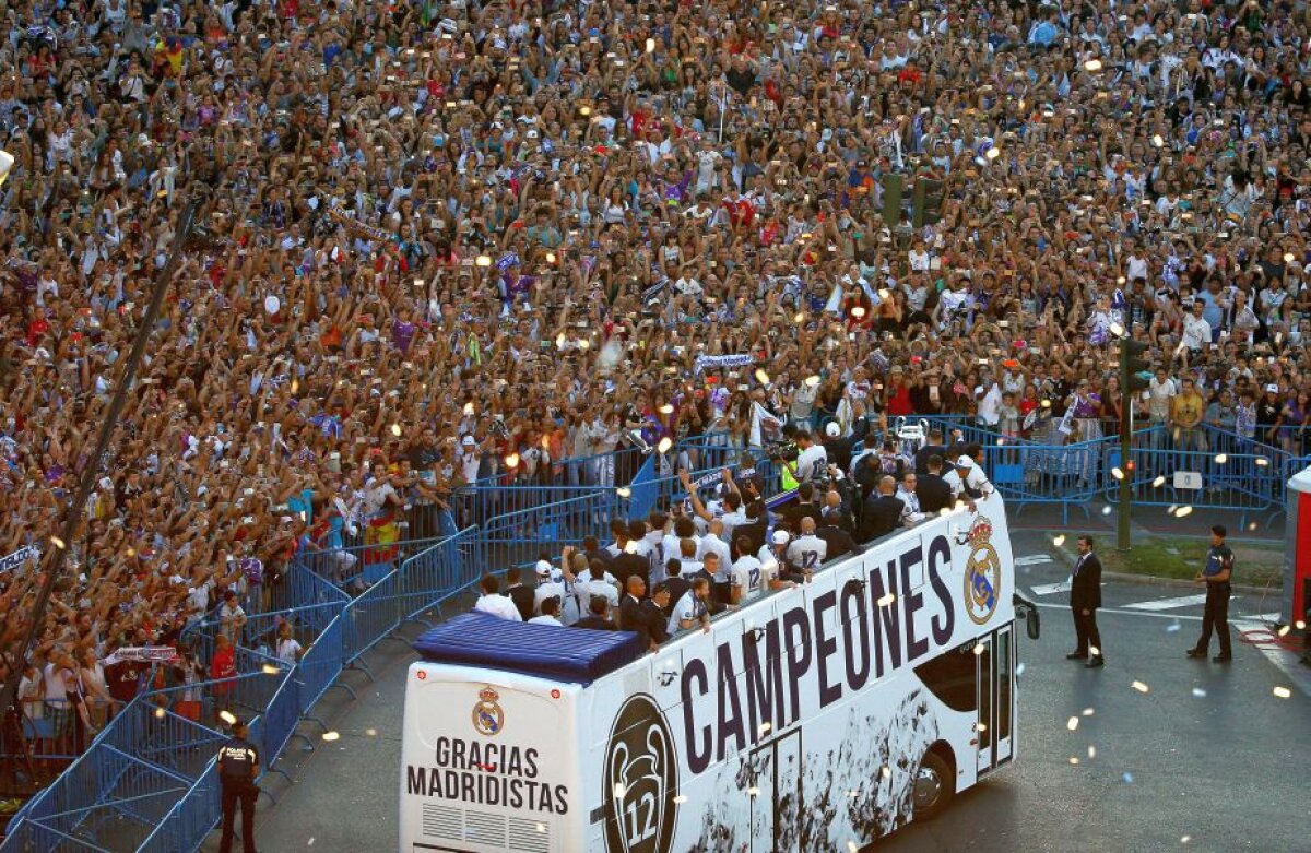 Sărbătoare grandioasă “Campeones 12” pentru Real Madrid pe străzile capitalei Spaniei și pe ”Santiago Bernabeu” + Sergio Ramos, Zinedine Zidane și Cristiano Ronaldo, momente de neuitat 