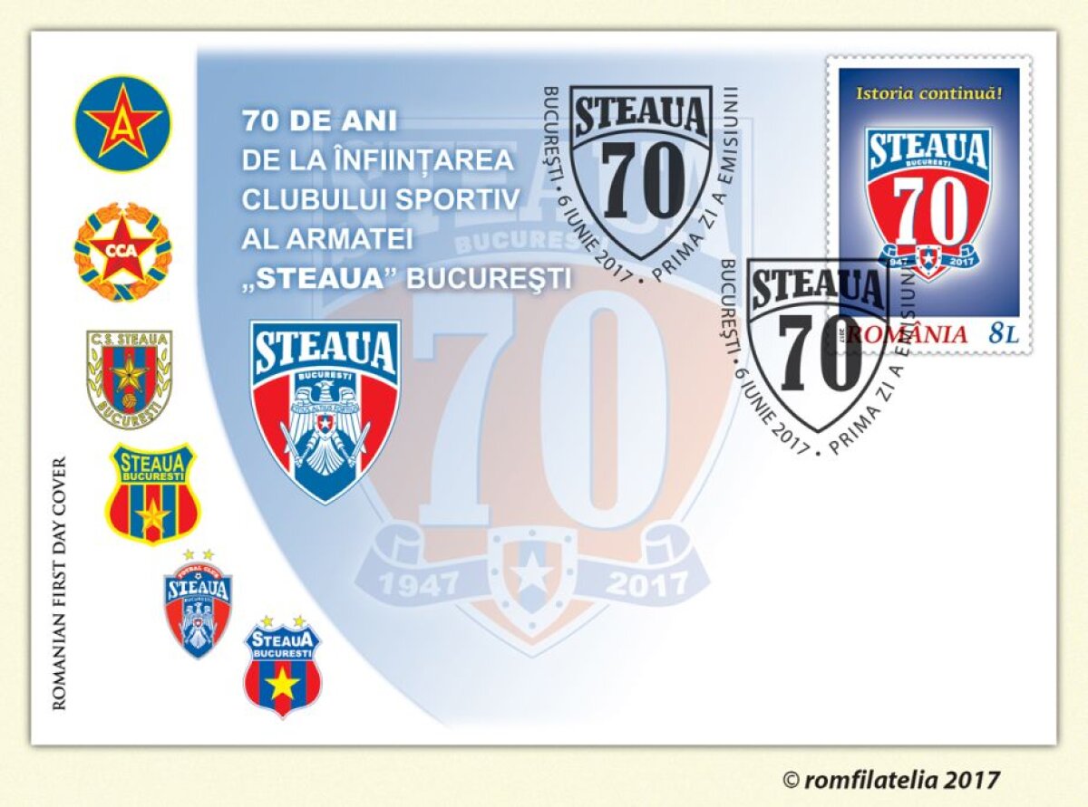 FOTO Surpriză pentru fanii Stelei! Romfilatelia a realizat timbrul aniversar "Steaua, 70 de ani de la înființare" 