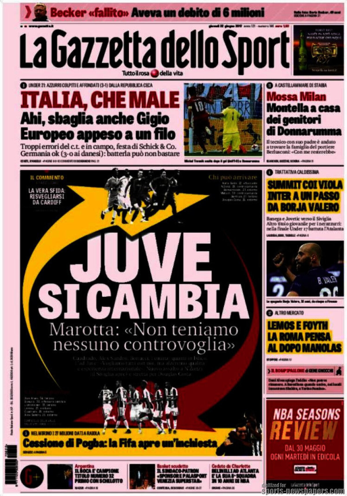 Ce scriu azi ziarele de sport din lume (22 iunie 2017)