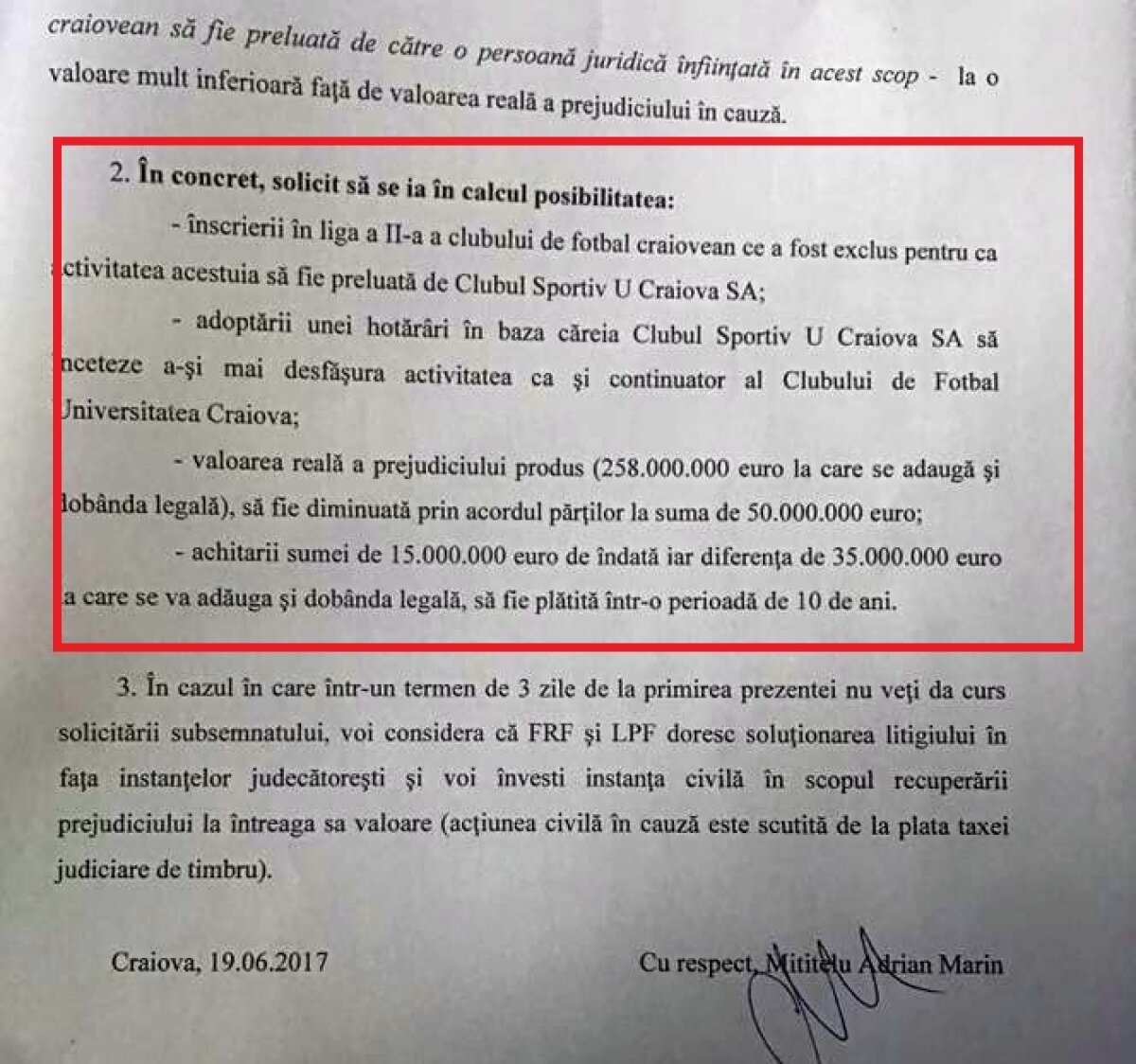 FOTO Iată ce conține OFERTA DE PACE a lui Mititelu pentru FRF și LPF » 4 cerințe pentru a renunța la procesul "Dezafilierea"