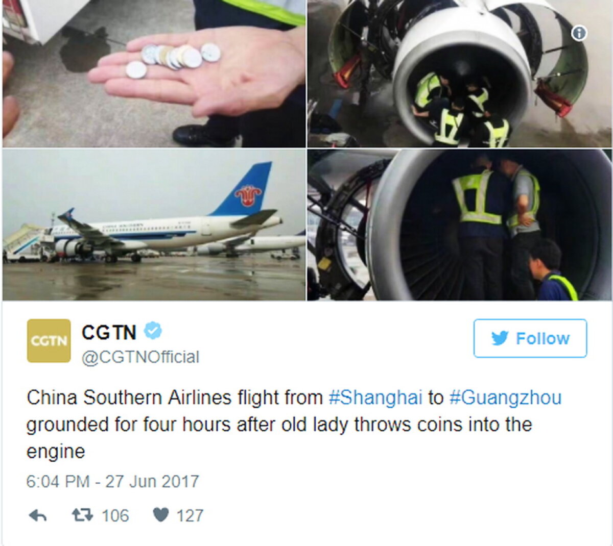 O bătrână a aruncat monede spre motorul avionului, din superstiţie, riscând să-l prăbuşească