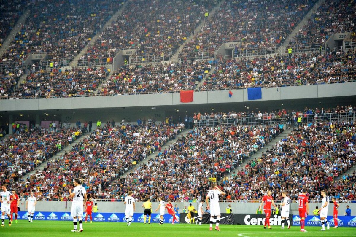 GALERIE FOTO Atmosferă spectaculoasă la FCSB - Viktoria Plzen » "Asta e singura Steaua din fotbalul românesc!" » Câți fani au venit la meci