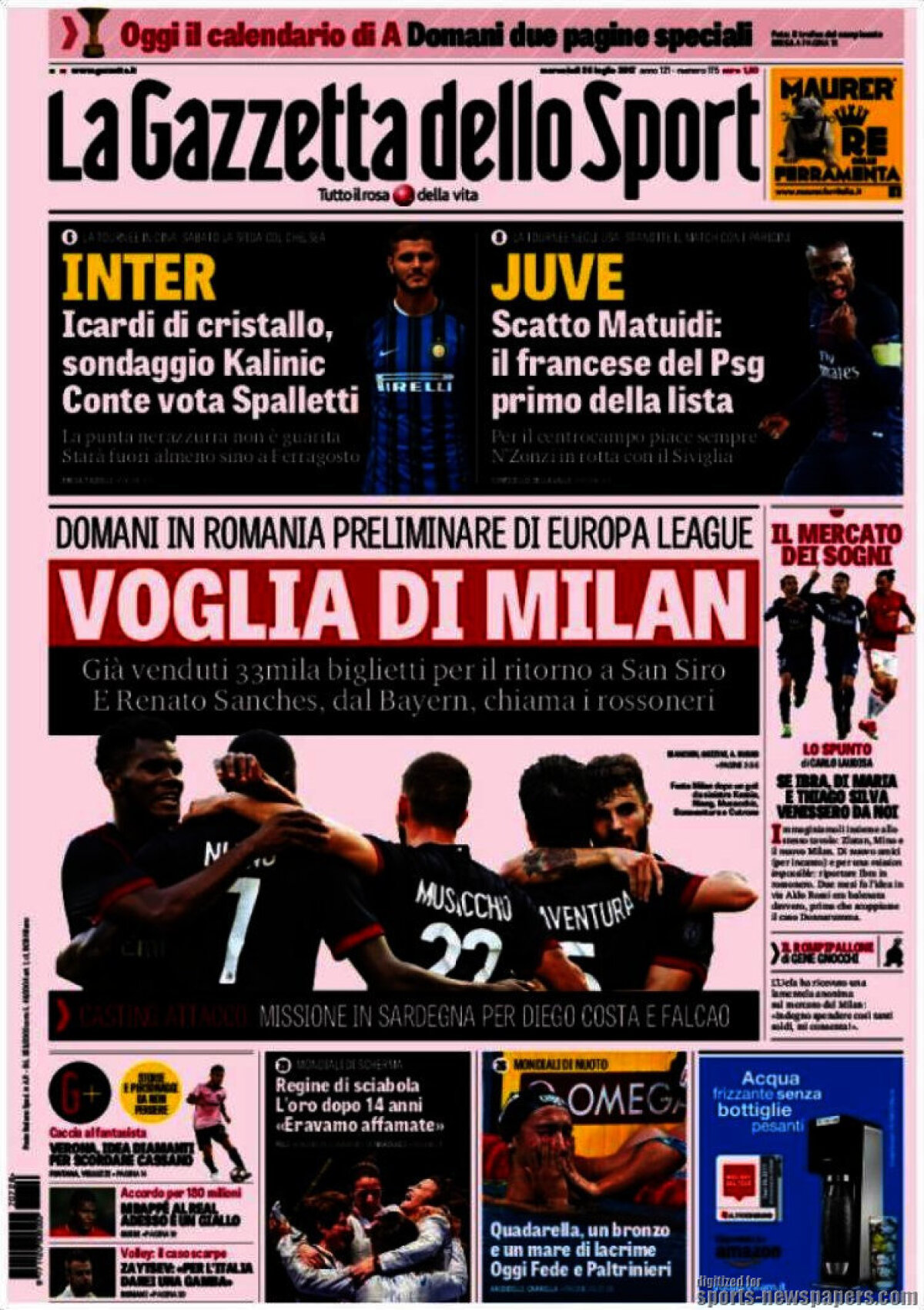 Ce scriu azi ziarele de sport din lume (26 iulie 2017)