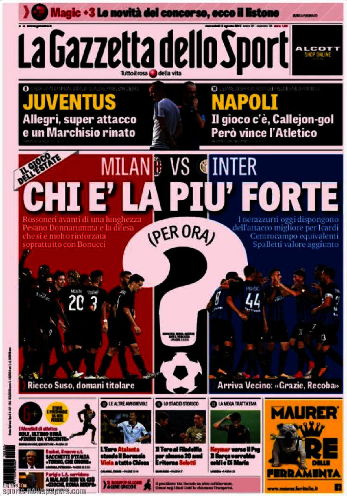 Ce scriu azi ziarele de sport din lume (2 august 2017)