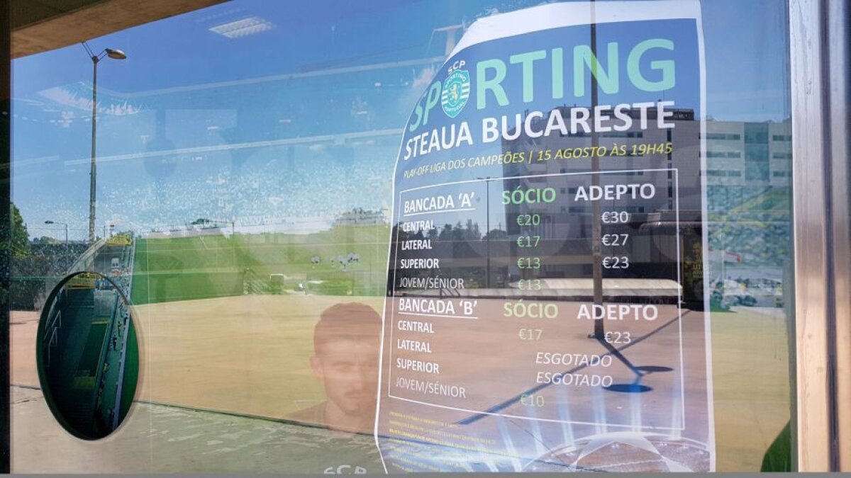 Corespondență din Portugalia // Sporting - FCSB // FOTO Fanii portughezi vor să umple stadionul la meciul din play-off » Imagini de la casele de bilete + Cum au trecut numele adversarei pe afiș