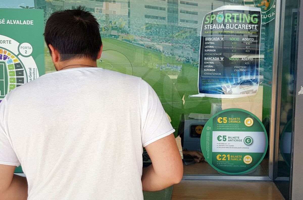 Corespondență din Portugalia // Sporting - FCSB // FOTO Fanii portughezi vor să umple stadionul la meciul din play-off » Imagini de la casele de bilete + Cum au trecut numele adversarei pe afiș