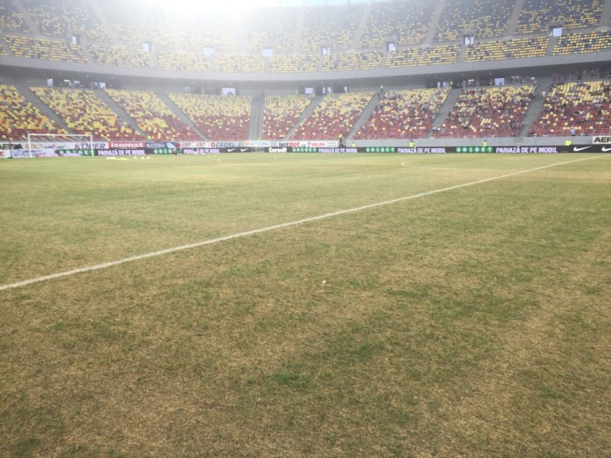 VIDEO+FOTO Cum să distrugi un gazon în două săptămâni » Suprafața de joc de pe Arena Națională arată jalnic cu 11 zile înaintea meciului cu Sporting