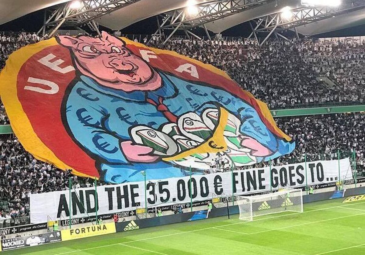 FOTO Ultrașii Legiei șochează cu o nouă coregrafie în care distrug UEFA: "Iar amenda de 35.000 de euro merge la..."