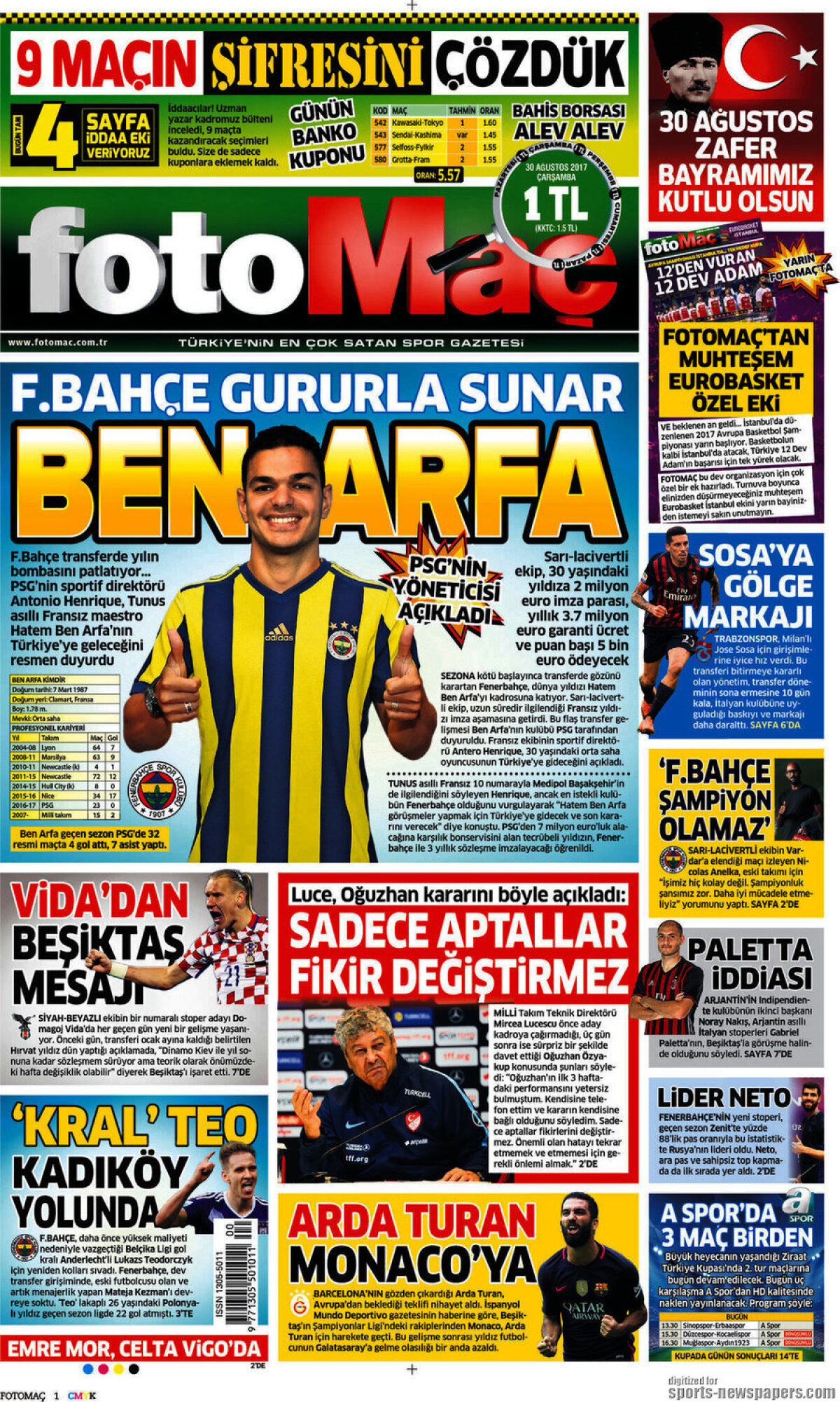 Ce scriu azi ziarele de sport din lume (30 august 2017)