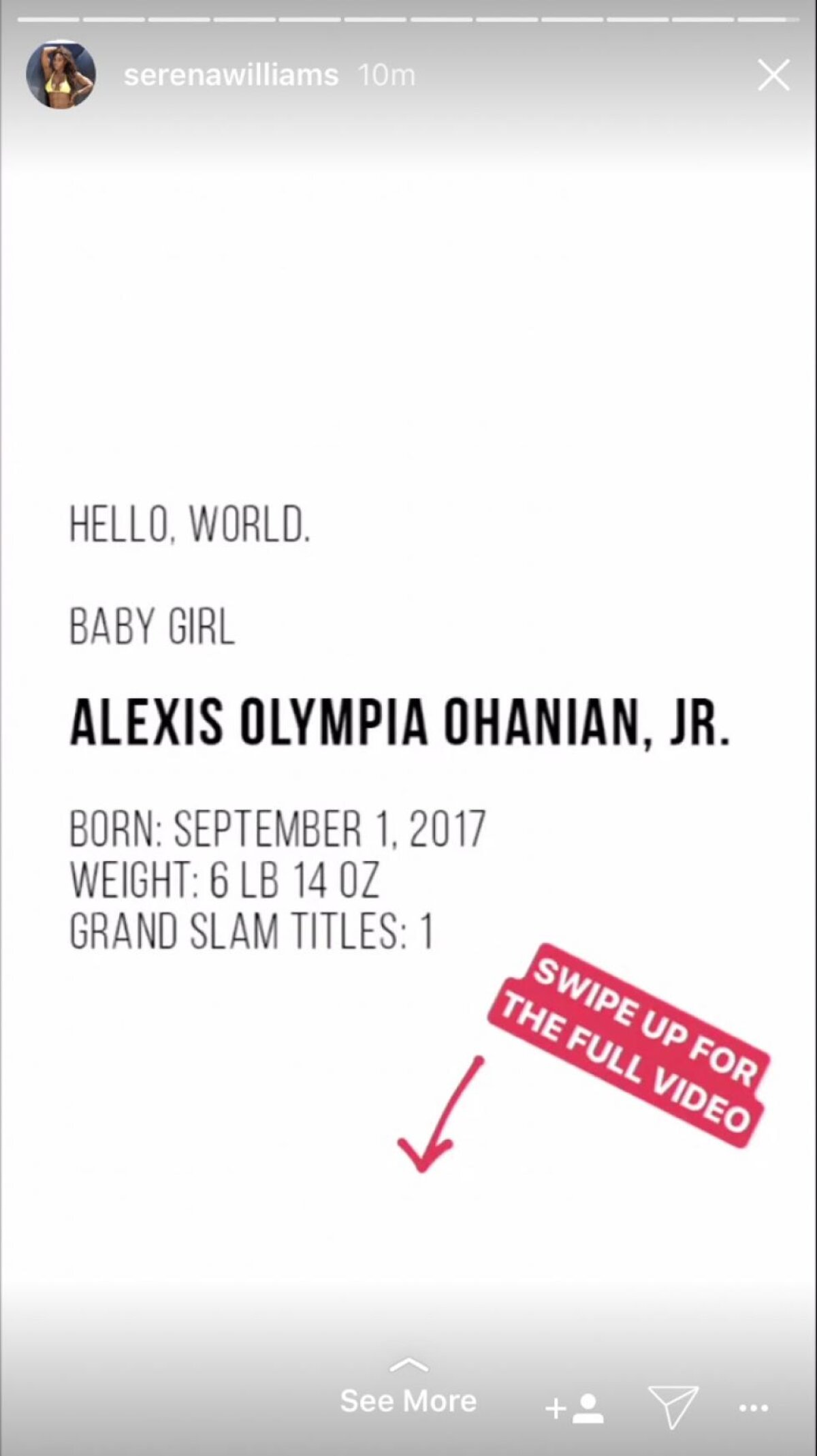 VIDEO+FOTO Serena Williams își prezintă fiica în vârstă de 2 săptămâni » I-a făcut deja cont pe Instagram :)