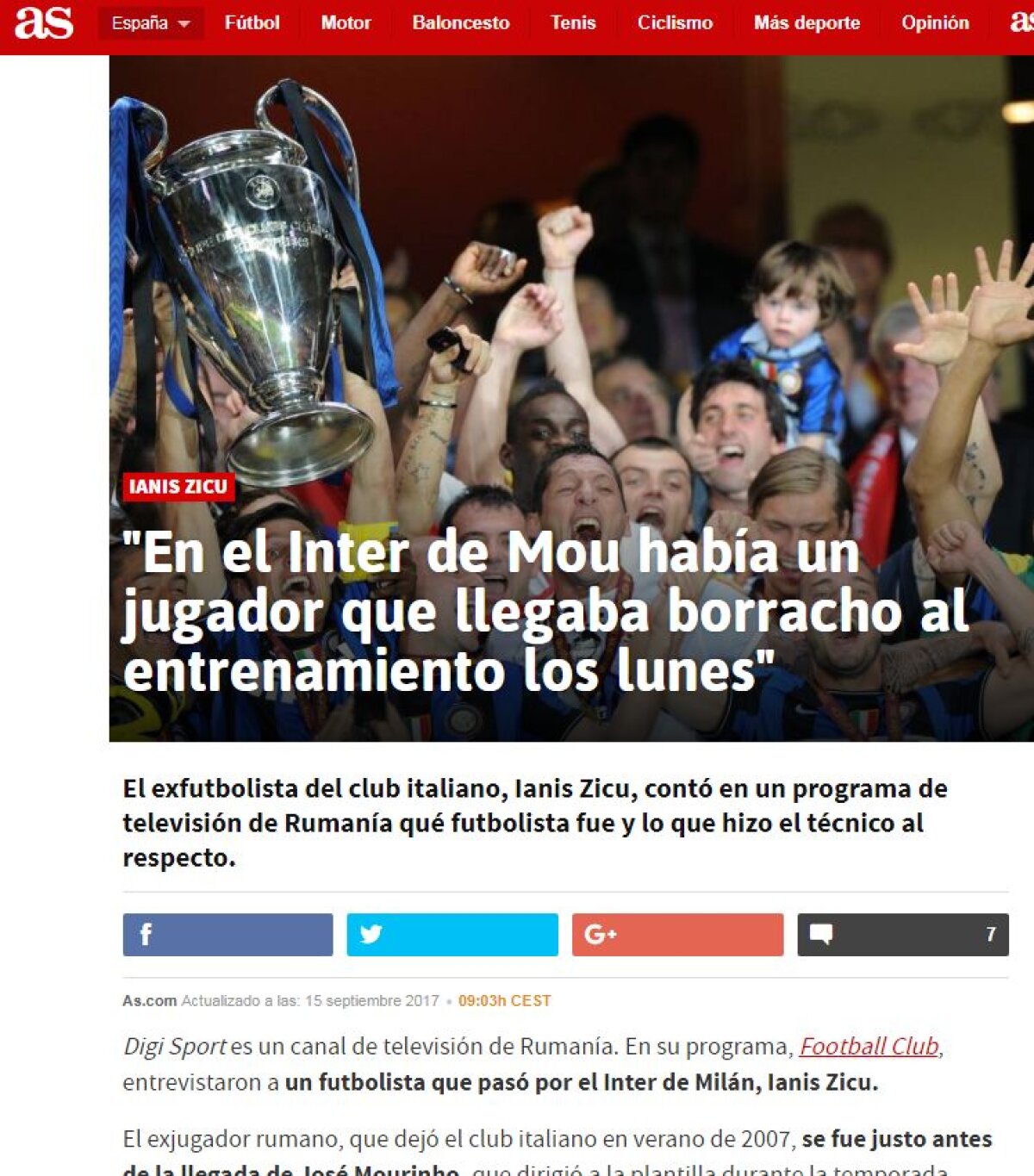 Un fotbalist român face senzație în presa internațională cu o declarație-șoc: "Mourinho a mutat antrenamentul seara pentru că Maicon venea mereu beat lunea dimineața"