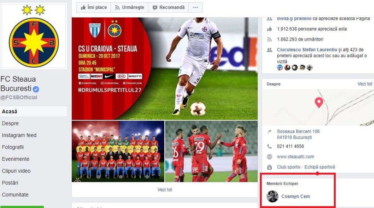 FOTO Gafă de proporții » Administrează pagina oficială de Facebook a lui FCSB, dar pune poze cu CSA!