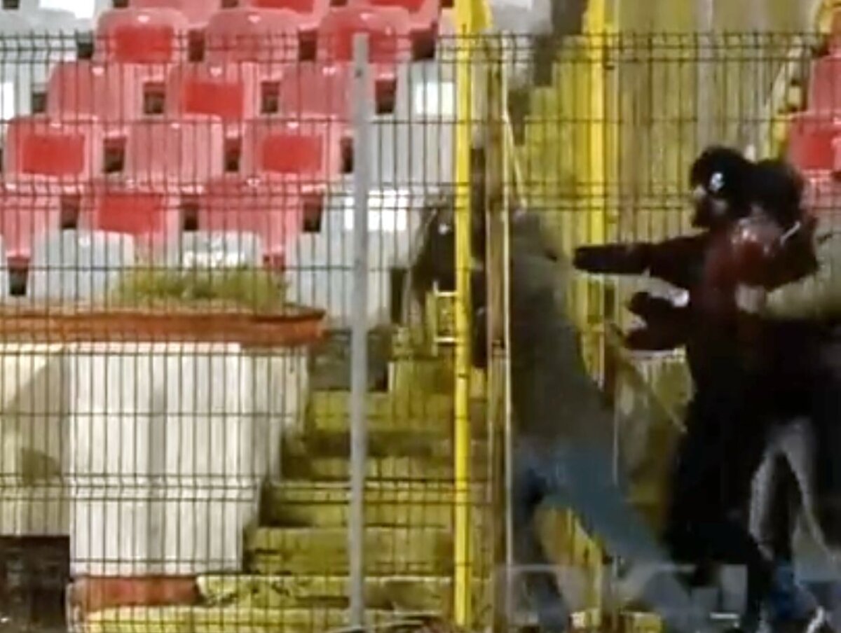 VIDEO + FOTO Premiul "proștii stadioanelor" » Imagini incredibile: cum au dat huliganii lui Dinamo cu picioarele într-o ușă care se deschidea invers :D