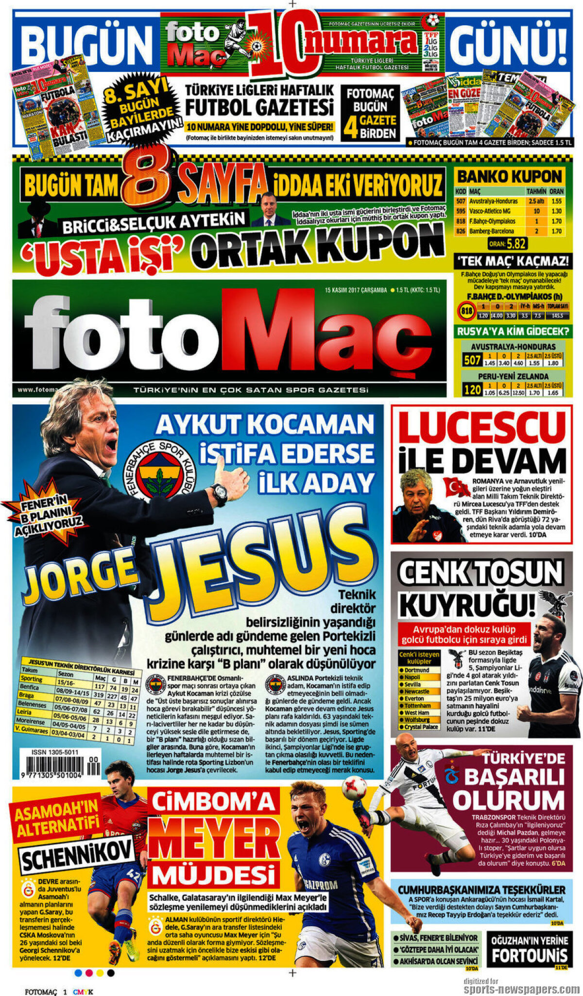 Ce scriu azi ziarele de sport din lume (15 noiembrie 2017)