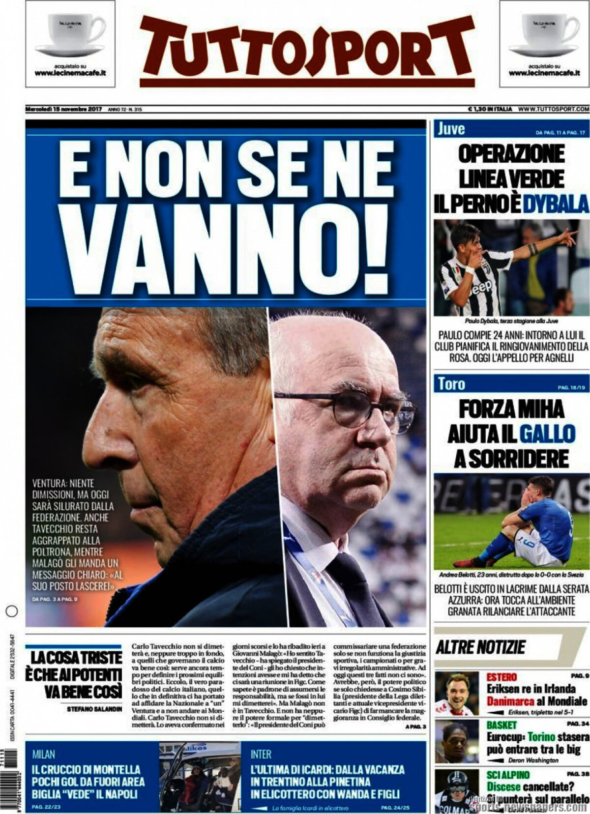 Ce scriu azi ziarele de sport din lume (15 noiembrie 2017)