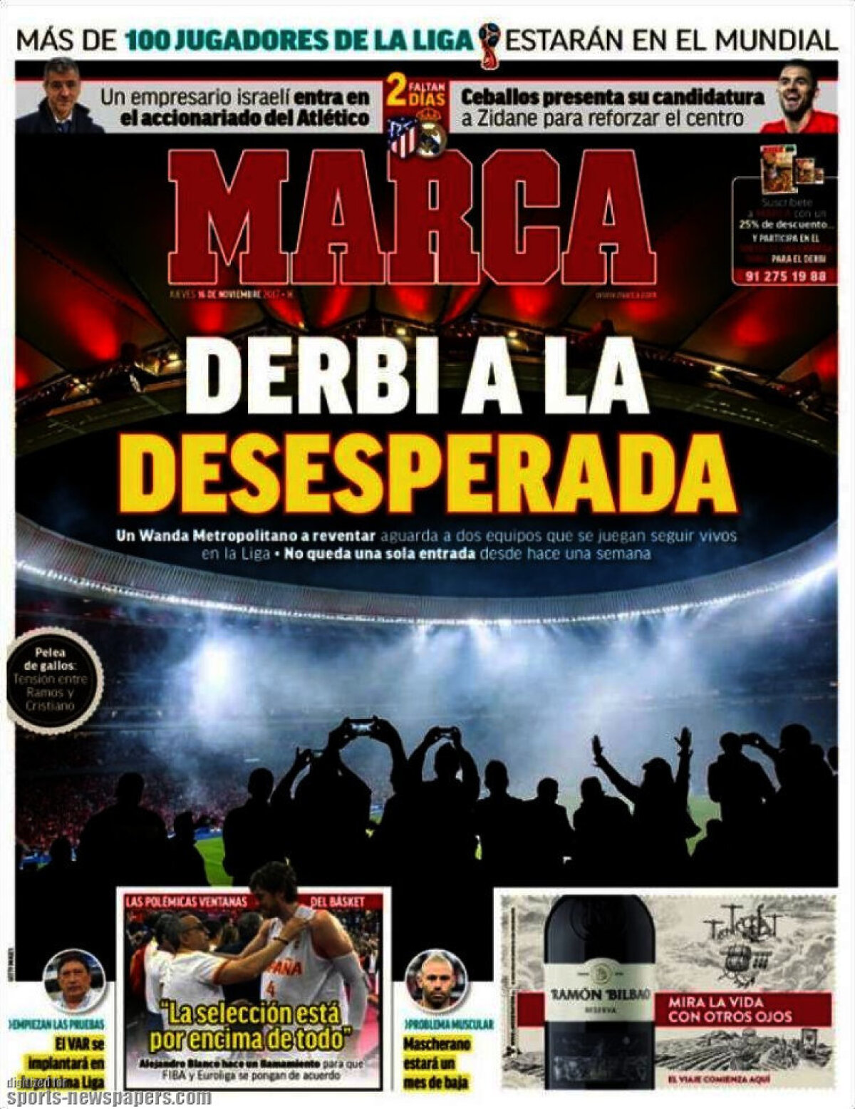 Ce scriu azi ziarele de sport din lume (16 noiembrie 2017)