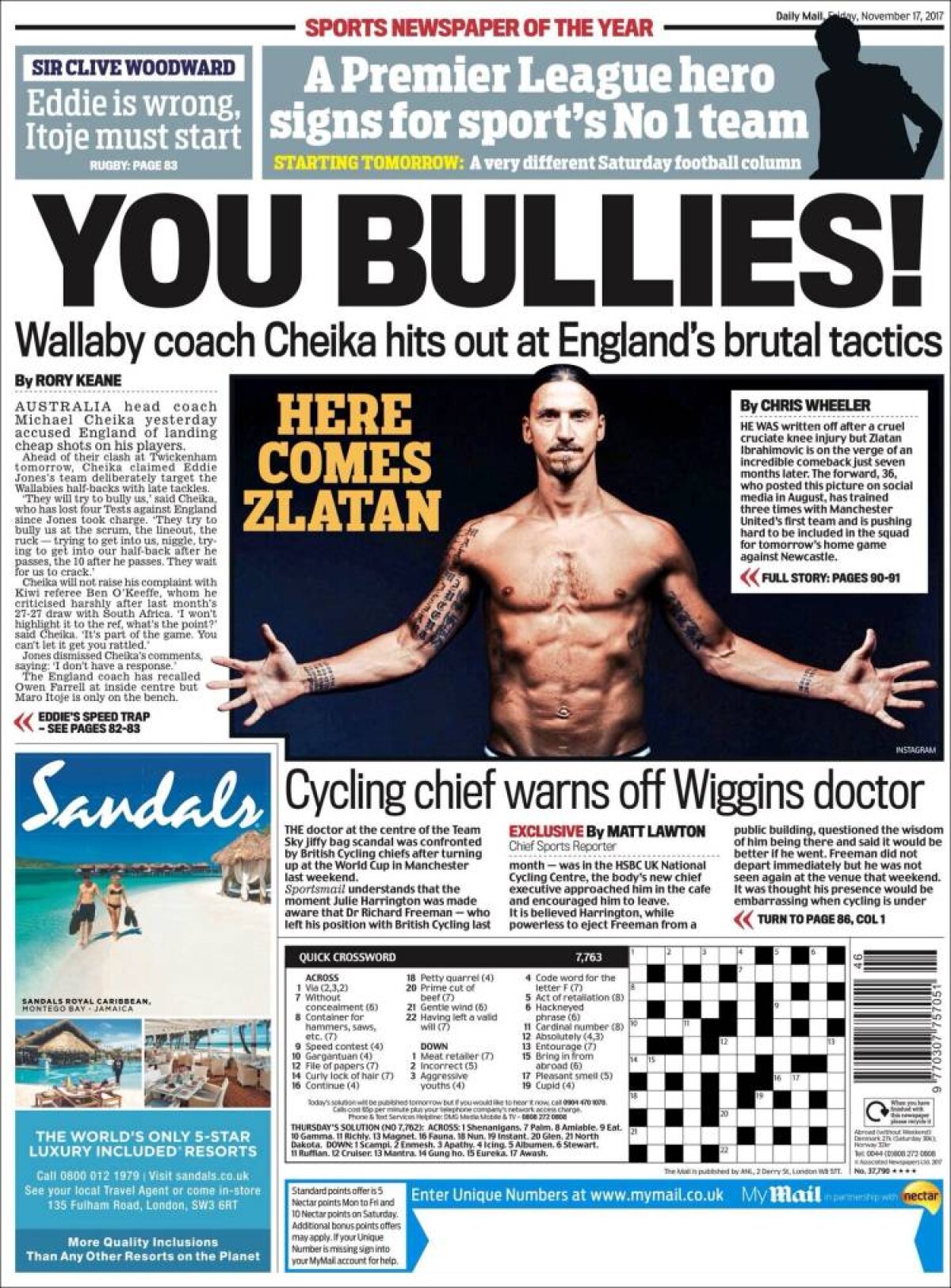 Ce scriu azi ziarele de sport din lume (17 noiembrie 2017)