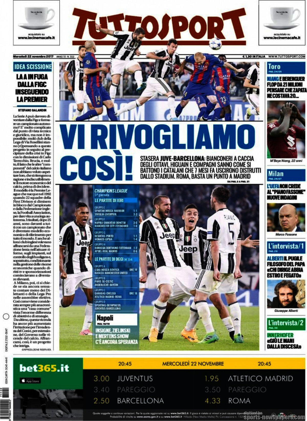 Ce scriu azi ziarele de sport din lume (22 noiembrie 2017)