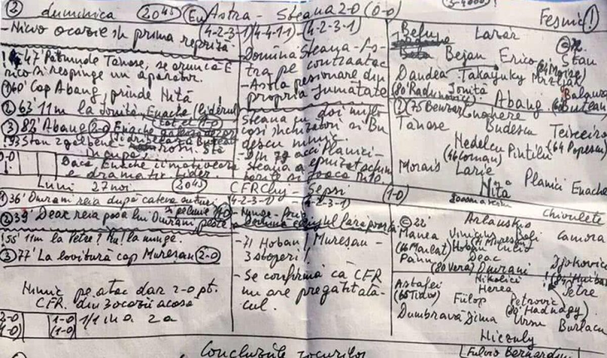 EXCLUSIV "Când tac vulturii, trăncănesc papagalii!" » Documente pentru istorie: Cornel Dinu prezintă notițele pe care și le face la fiecare meci din Liga 1!