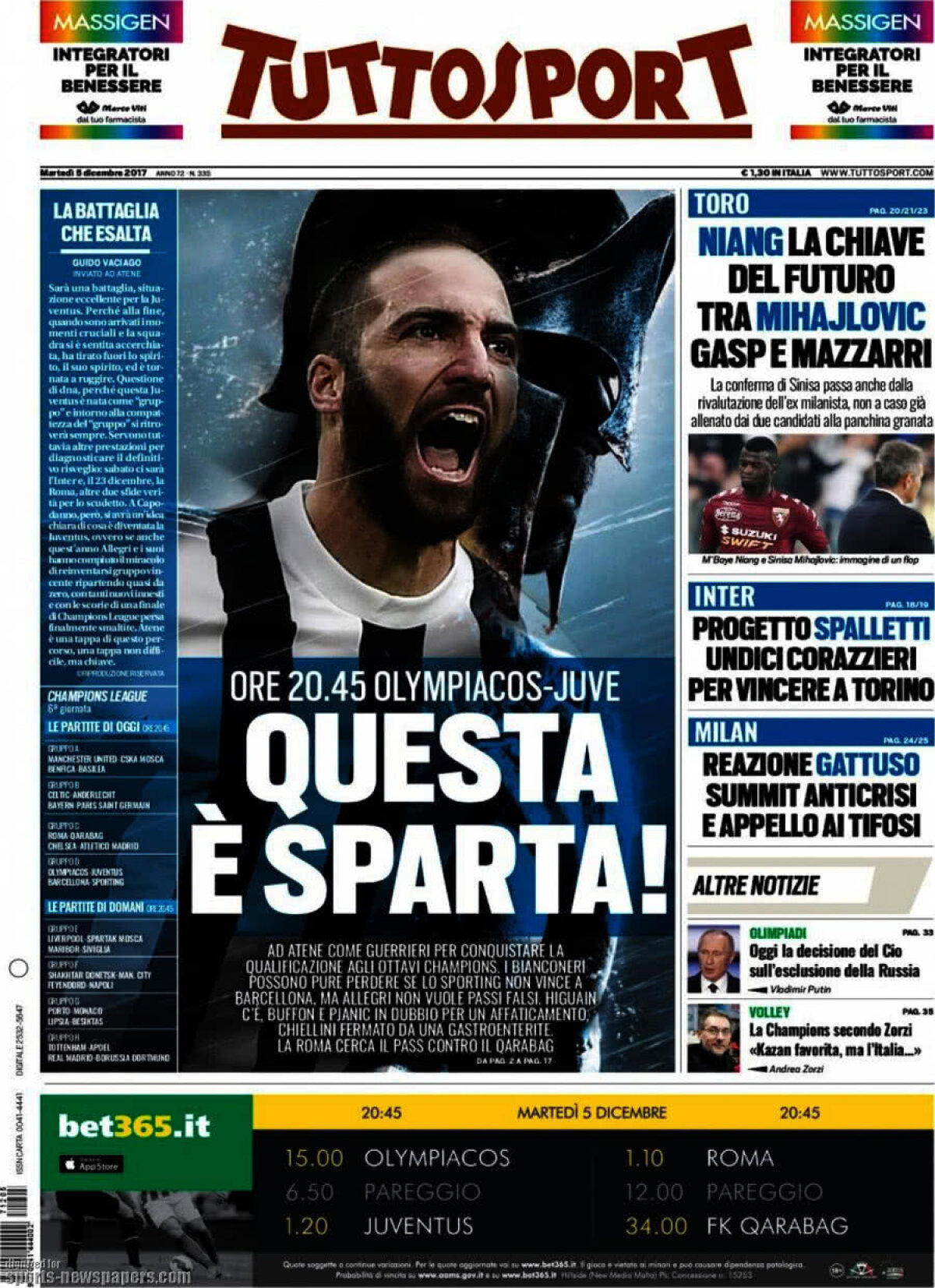 Ce scriu azi ziarele de sport din lume (5 decembrie 2017)