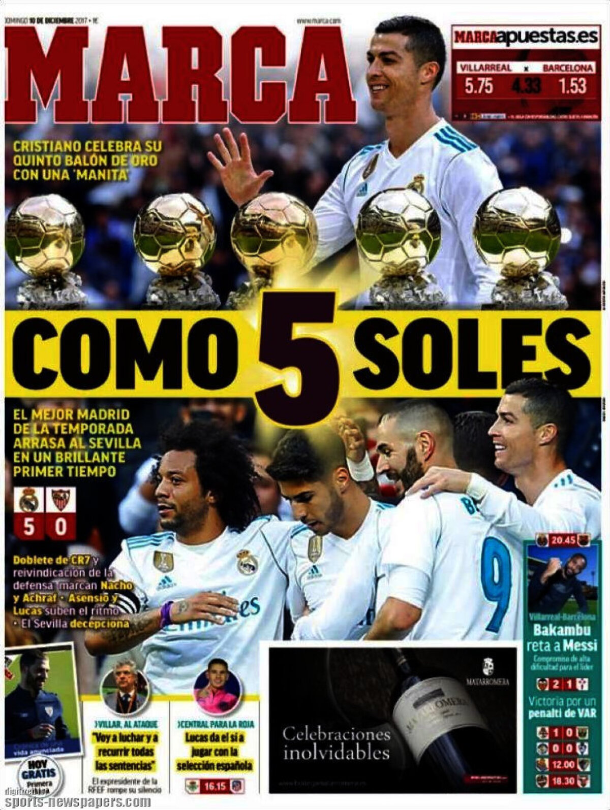 Ce scriu azi ziarele de sport din lume (10 decembrie 2017)