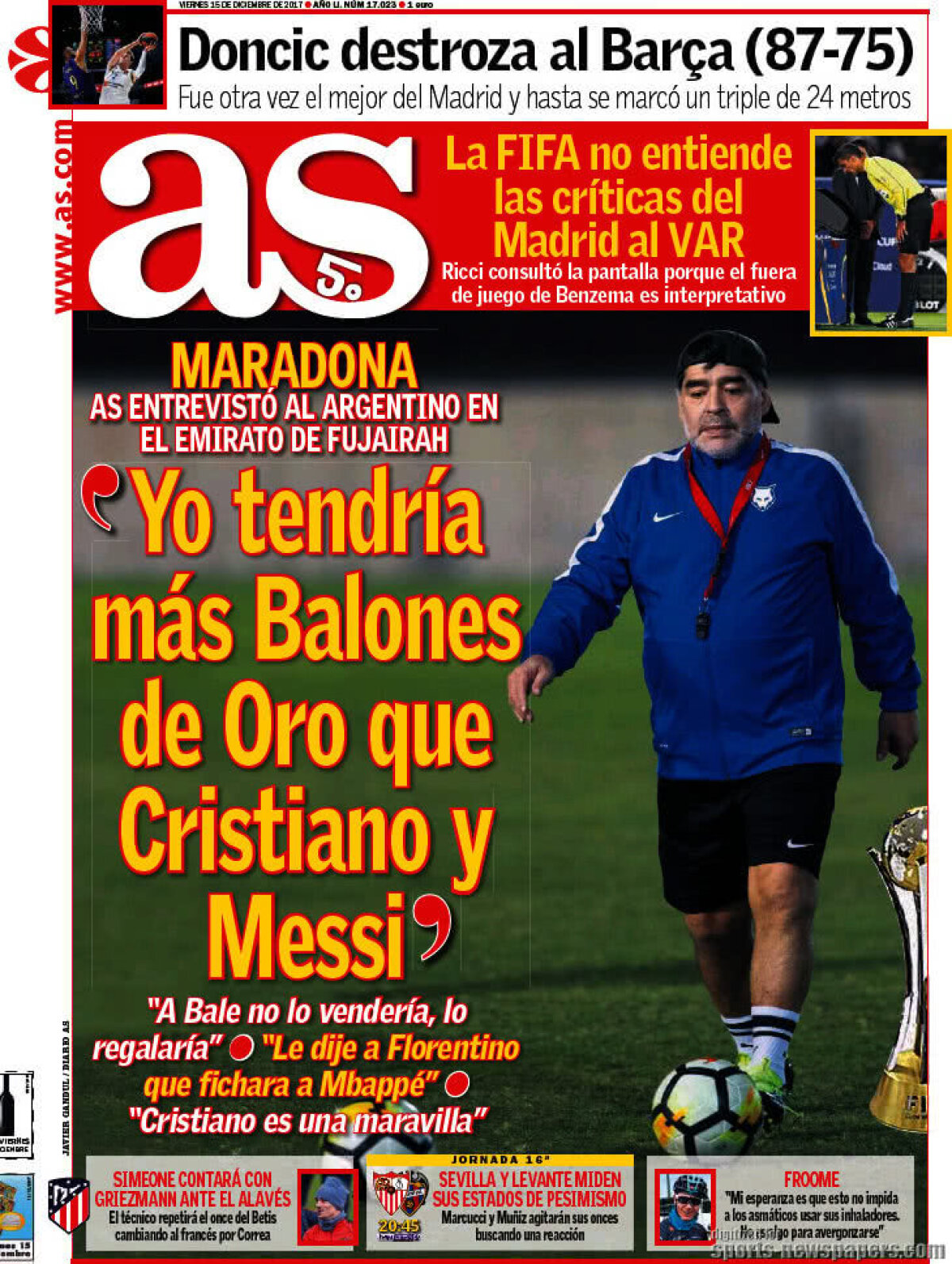 Ce scriu azi ziarele de sport din lume (15 decembrie 2017)