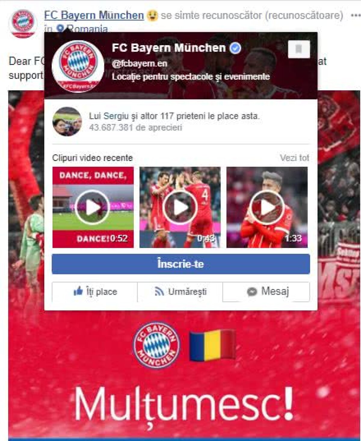 Bayern Munchen le-a făcut o surpriză specială românilor