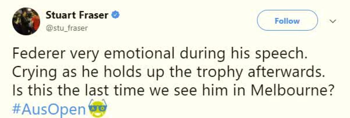 AUSTRALIAN OPEN // FOTO+VIDEO În lacrimi și copleșit de evenimente, Roger Federer a dat startul speculațiilor: "Pentru ultima dată la AO?" » Reacția elvețianului