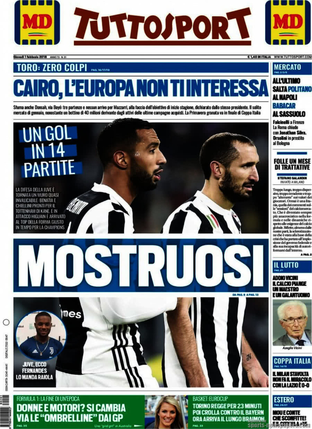 Ce scriu azi ziarele de sport din lume (1 februarie 2018)