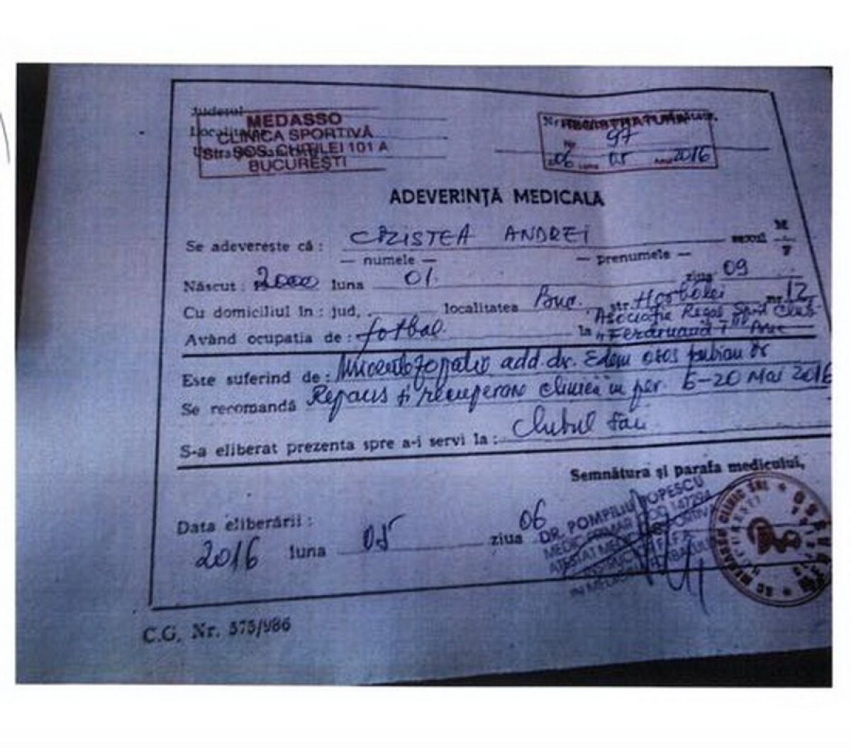 UPDATE Un nou scandal în fotbalul românesc » Șefii unui club îl acuză pe fostul medic al echipei naționale: "Ne punem niște întrebări despre aceste evadări!" » Prima reacție