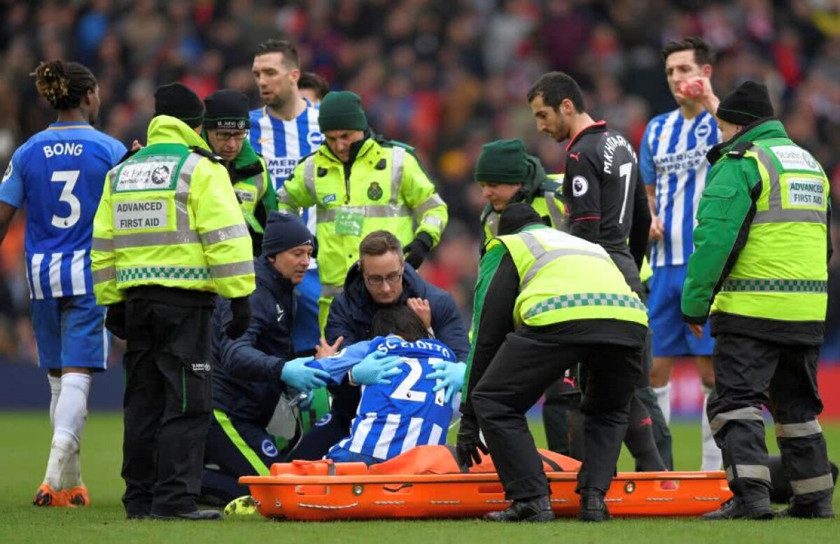 VIDEO+FOTO Momente de panică în Brighton - Arsenal » Un jucător fost făcut KO și a stat întins pe gazon 5 minute