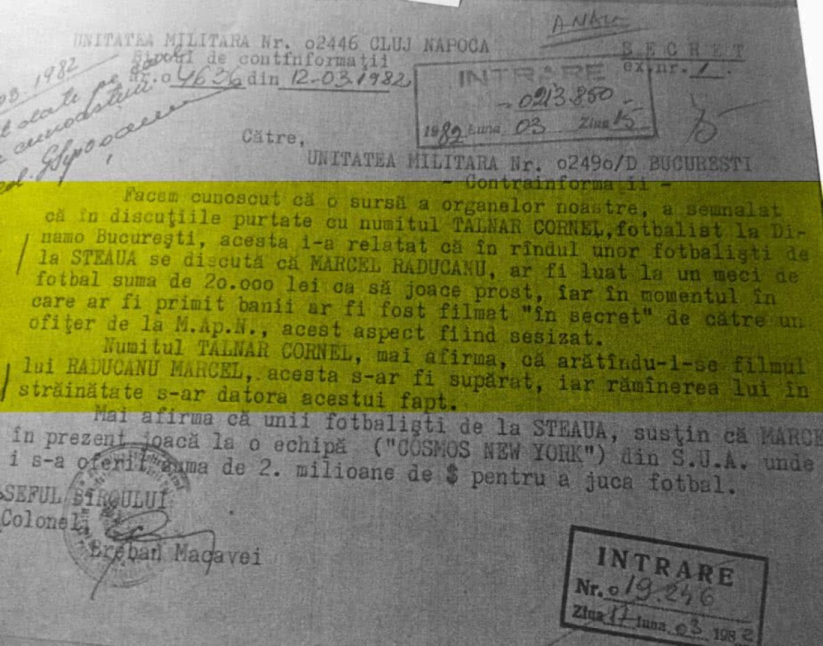 EXCLUSIV Un dinamovist și un coechipier de la Steaua l-au TURNAT pe Marcel Răducanu la Securitate, la blatul din '81! Avem notele informative