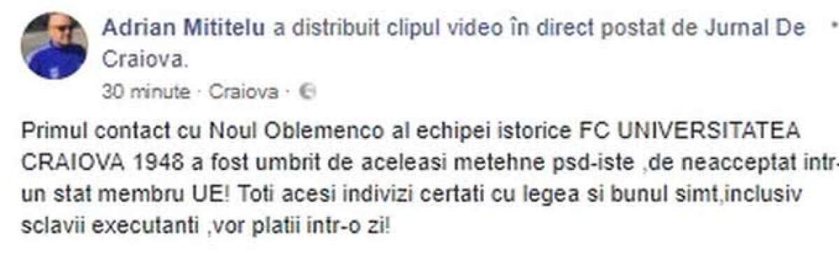 VIDEO + FOTO Moment istoric la Craiova! Echipa lui Mititelu a intrat pentru prima oară pe noul stadion! Situație tensionată + reacția dură a  lui Mititelu