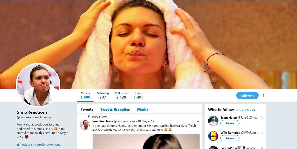 SIMONA HALEP. FOTO Ea e cea mai fidelă  fană a Simonei Halep: povestea din spatele conturilor care au revoluționat social media! Darren Cahill și Simona, printre urmăritori 