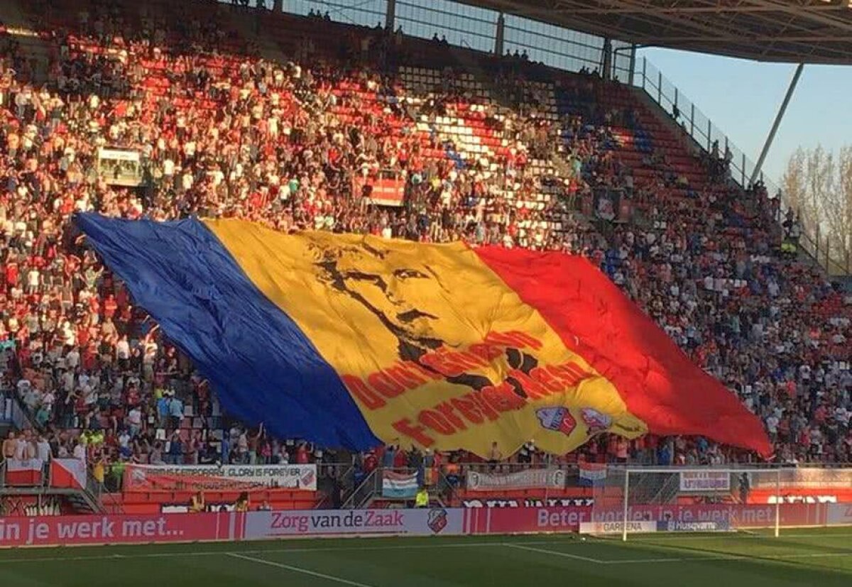 FOTO IMPRESIONANT Neșu, primit ca un erou la Utrecht: "Bine ai venit acasă, Mihai!" » Un steag imens a acoperit peluza 