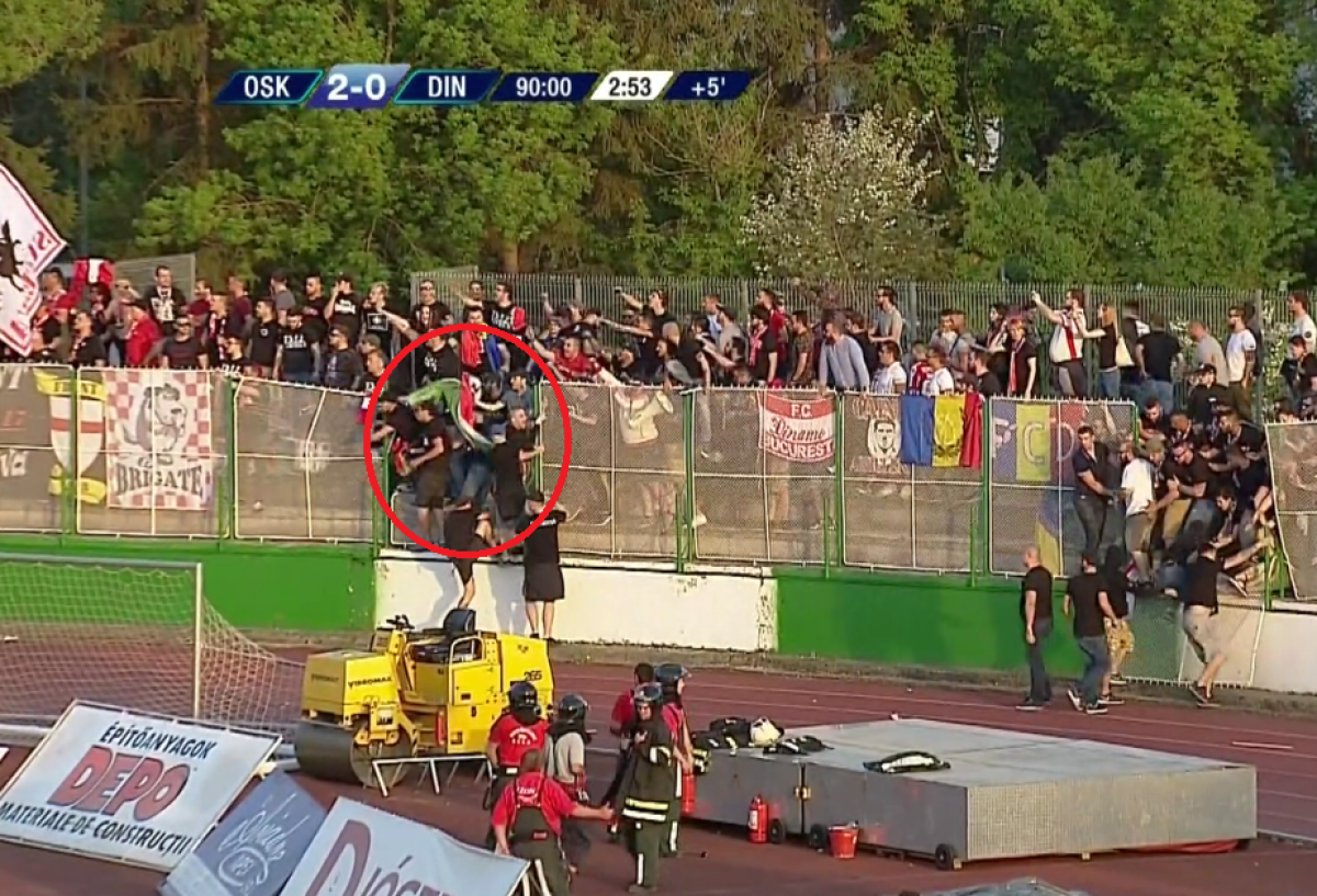 FOTO Incidente la Sf. Gheorghe! Fanii dinamoviști au furat steagul Ungariei » Dănciulescu, victima forțelor de ordine: "Am primit 5 jeturi de gaze lacrimogene și șuturi în fund"