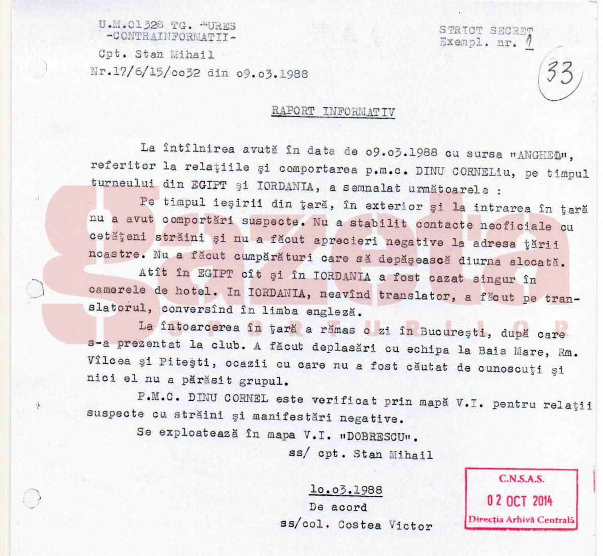 EXCLUSIV // GSP publică o parte din dosarul de Securitate al lui Cornel Dinu » Nume de cod "Dobrescu"