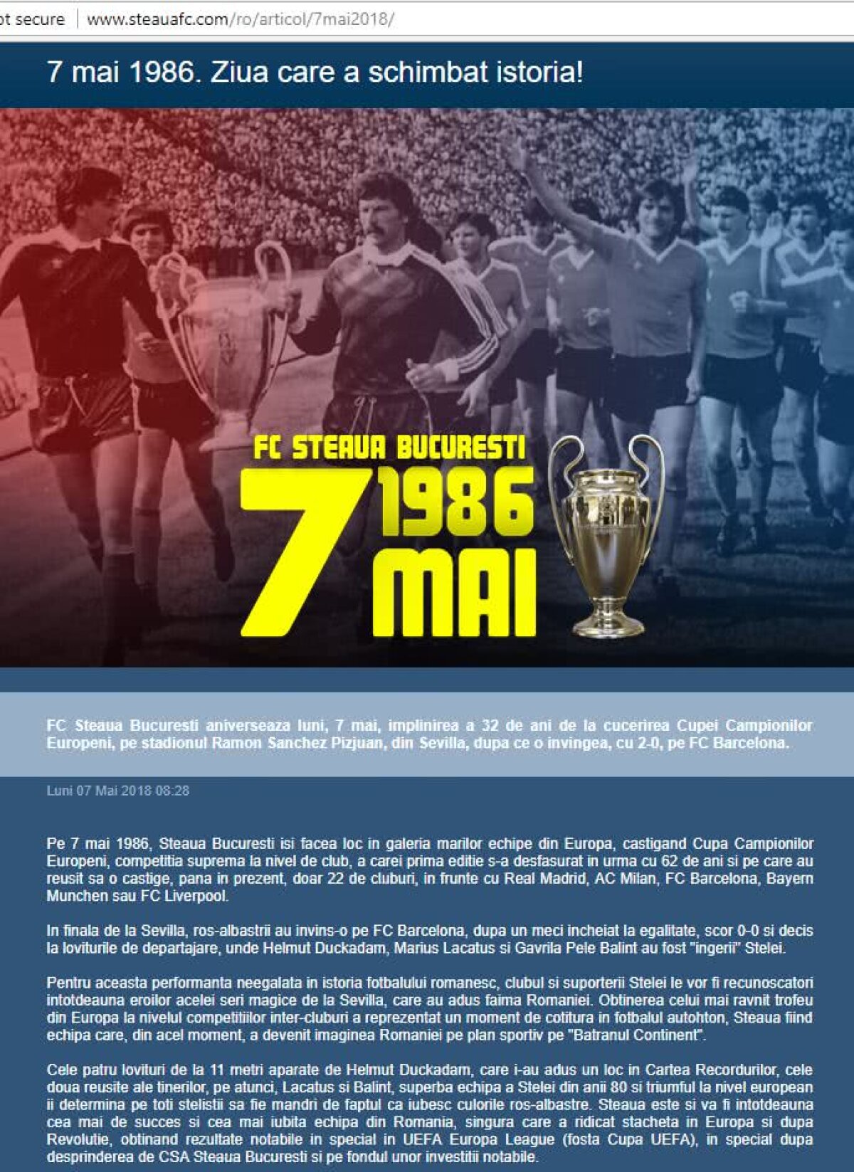 32 de ani de la câștigarea CCE de către Steaua » Două cluburi sărbătoresc pe site-urile oficiale performanța roș-albaștrilor