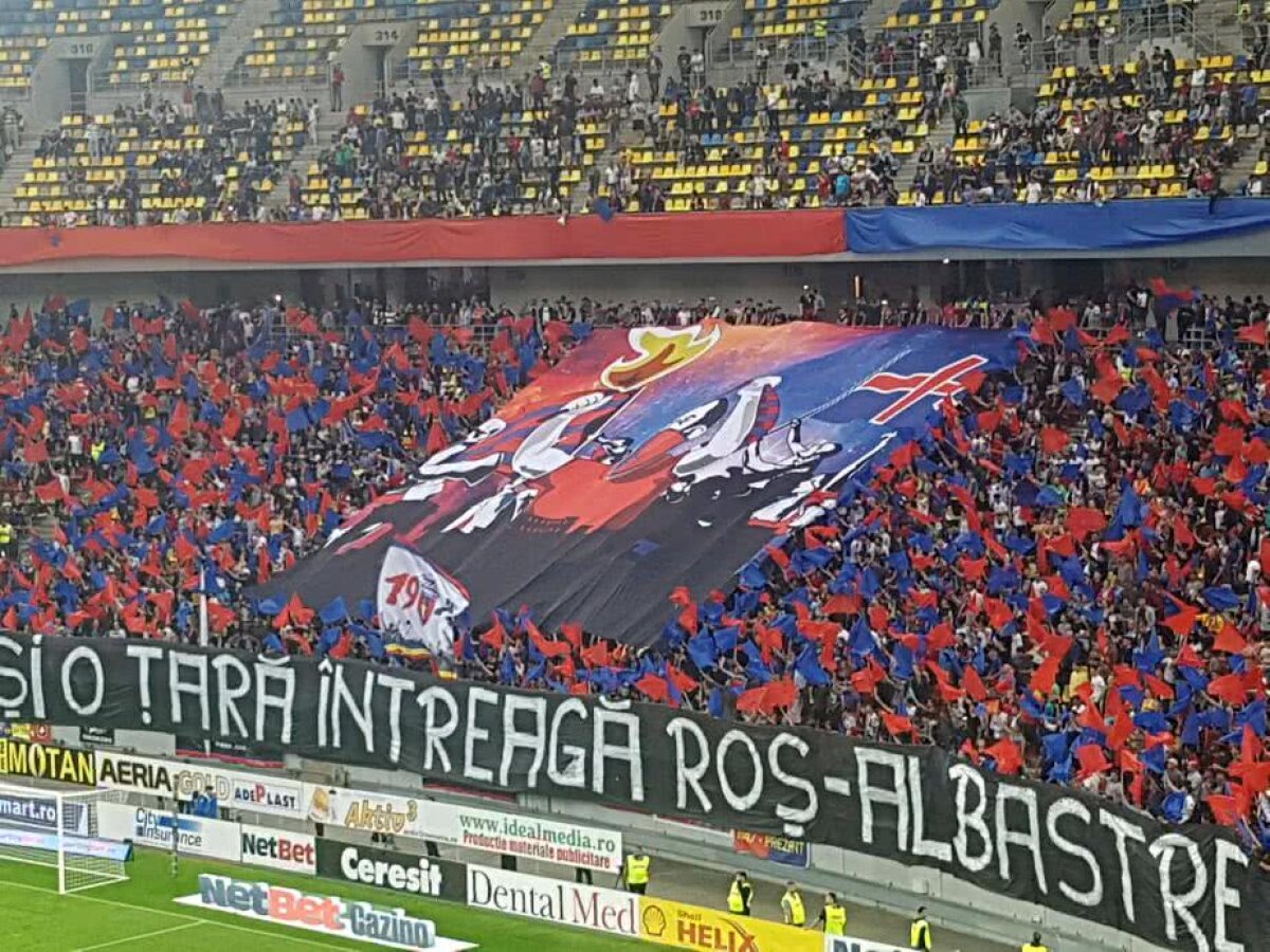 FOTO Lupta CFR - FCSB s-a dat și la scenografii » "O peluză, un oraș și o țară întreagă roș-albastre"