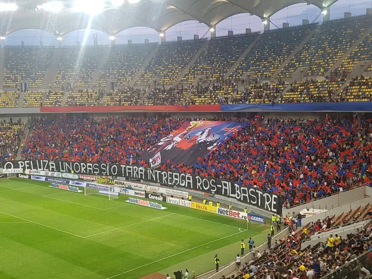 FOTO Lupta CFR - FCSB s-a dat și la scenografii » "O peluză, un oraș și o țară întreagă roș-albastre"