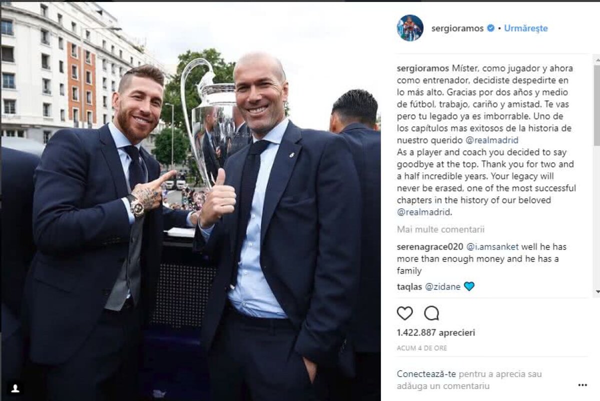 FOTO Cuvinte emoționante ale fotbaliștilor lui Real la despărțirea de Zidane » Mesajul lui Cristiano Ronaldo