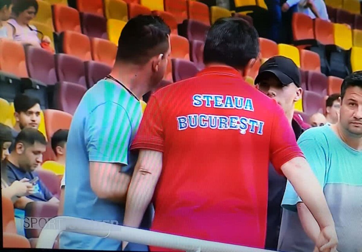 VIDEO+FOTO/UPDATE Imagini incredibile pe Arena Națională: Lăcătuș a urcat în tribună și i-a pus mâna în gât! Cine e cel care l-a provocat