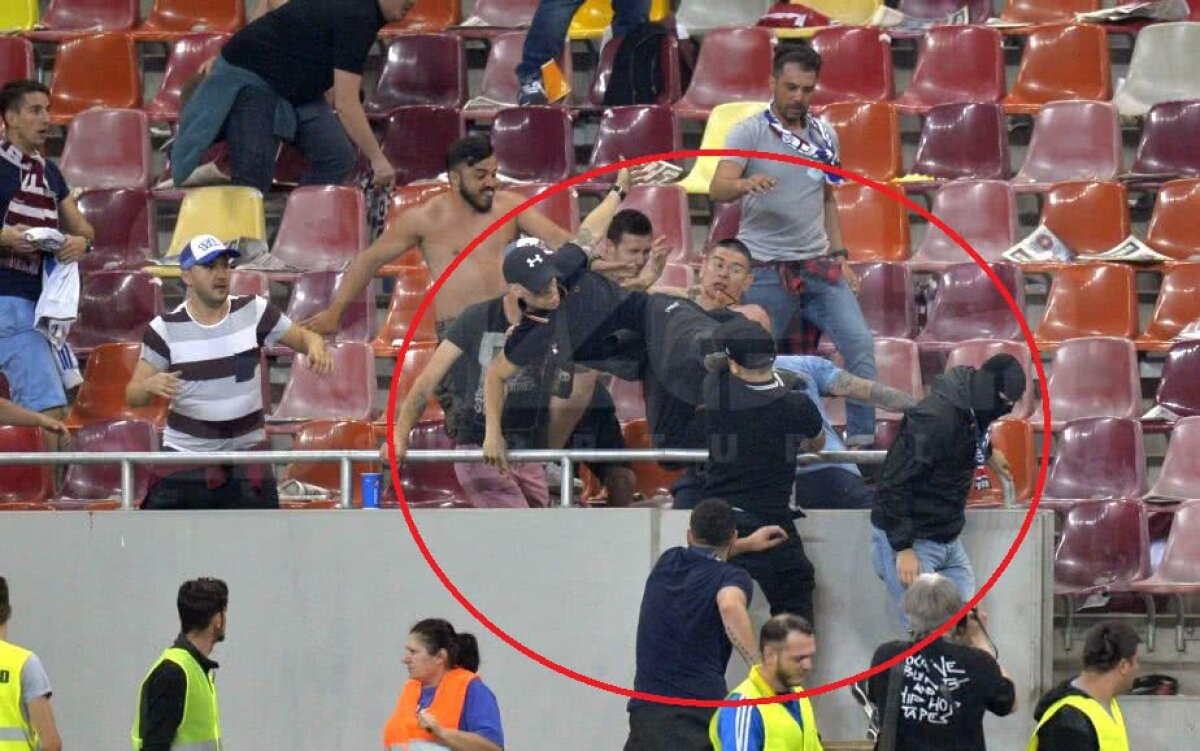 VIDEO+FOTO/UPDATE Imagini incredibile pe Arena Națională: Lăcătuș a urcat în tribună și i-a pus mâna în gât! Cine e cel care l-a provocat