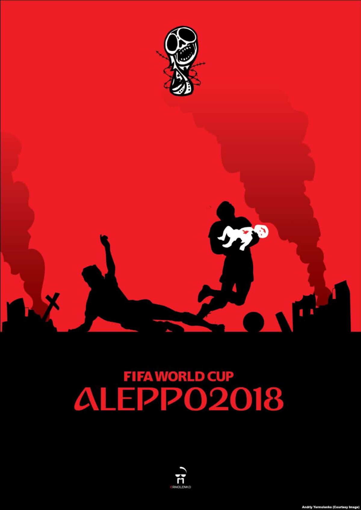 GALERIE FOTO "Fotbal înecat în sânge" » Imaginile dure create de un artist despre crimele regimului lui Vladimir Putin: "Nu vă uitați la Mondial, acoperă un regim terorist" 