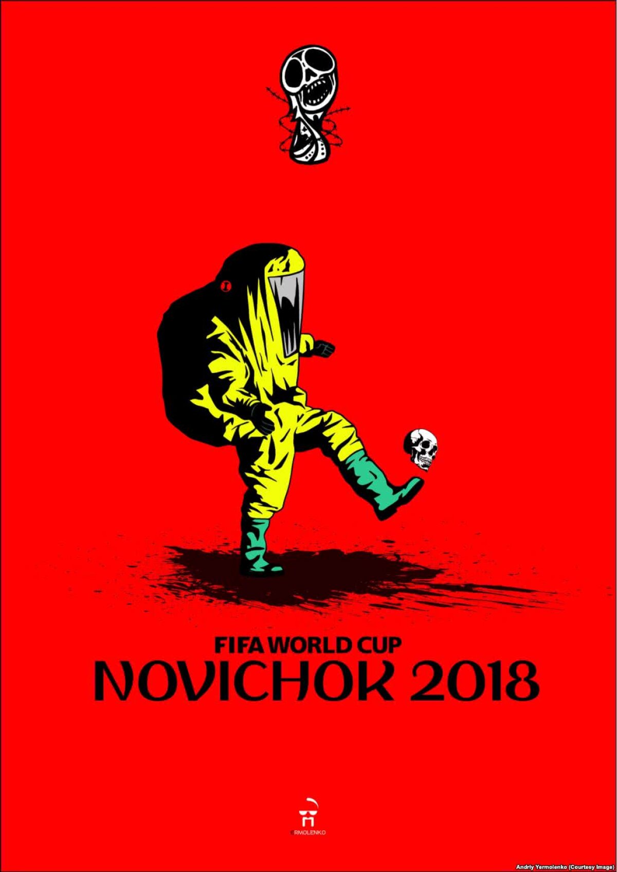 GALERIE FOTO "Fotbal înecat în sânge" » Imaginile dure create de un artist despre crimele regimului lui Vladimir Putin: "Nu vă uitați la Mondial, acoperă un regim terorist" 