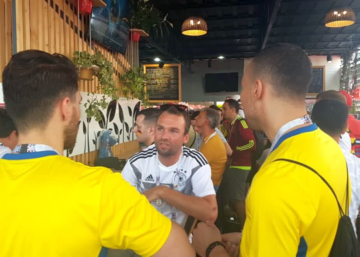 Corespondență GSP din Rusia » VIDEO + FOTO Fanii Germaniei și Suediei au dat recital la Soci înainte de meciul direct: au cântat și au băut împreună » Un suedez, dans spectaculos în fața unei rusoaice