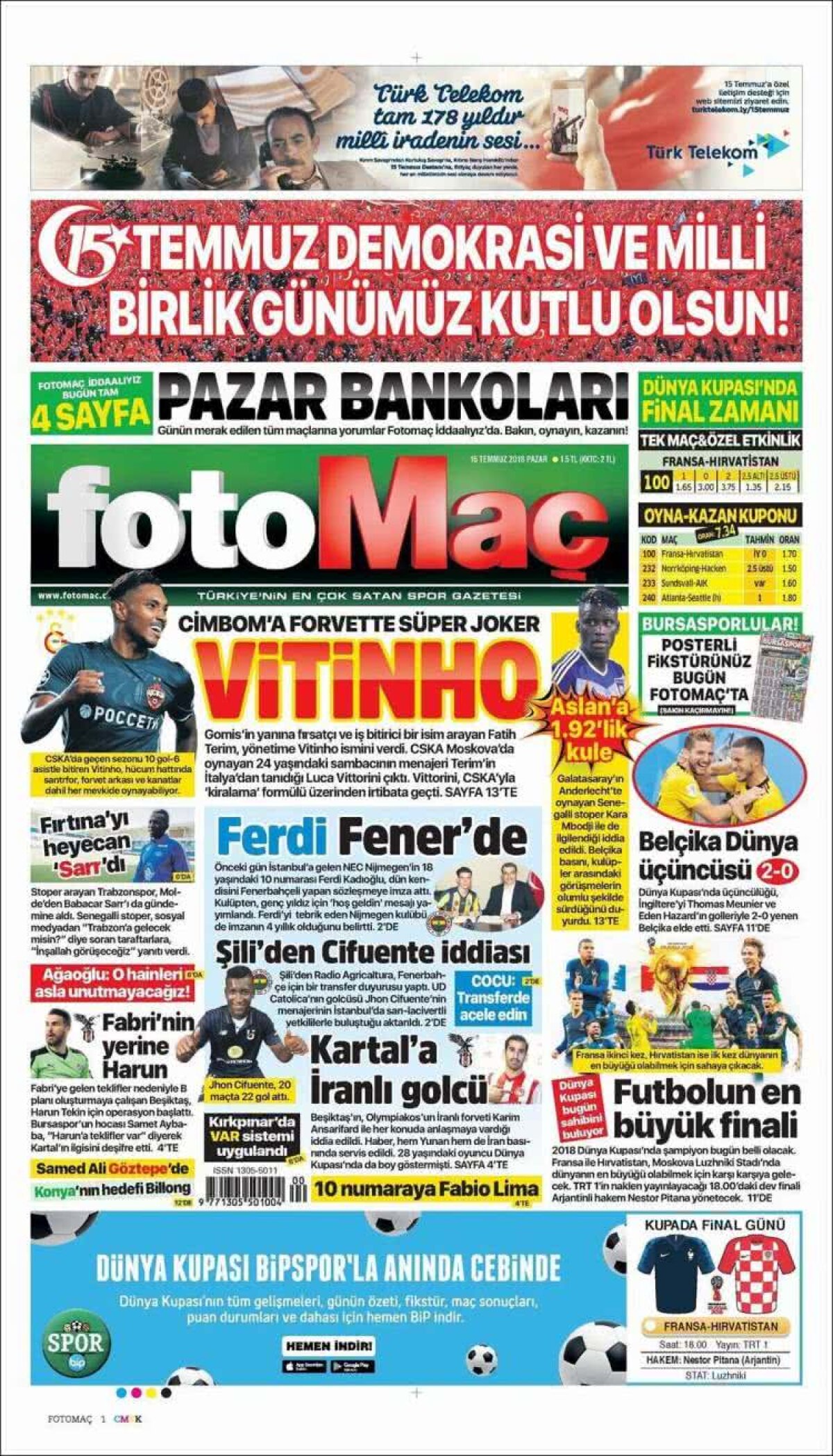 Ce scriu azi ziarele de sport din lume (15 iulie 2018)