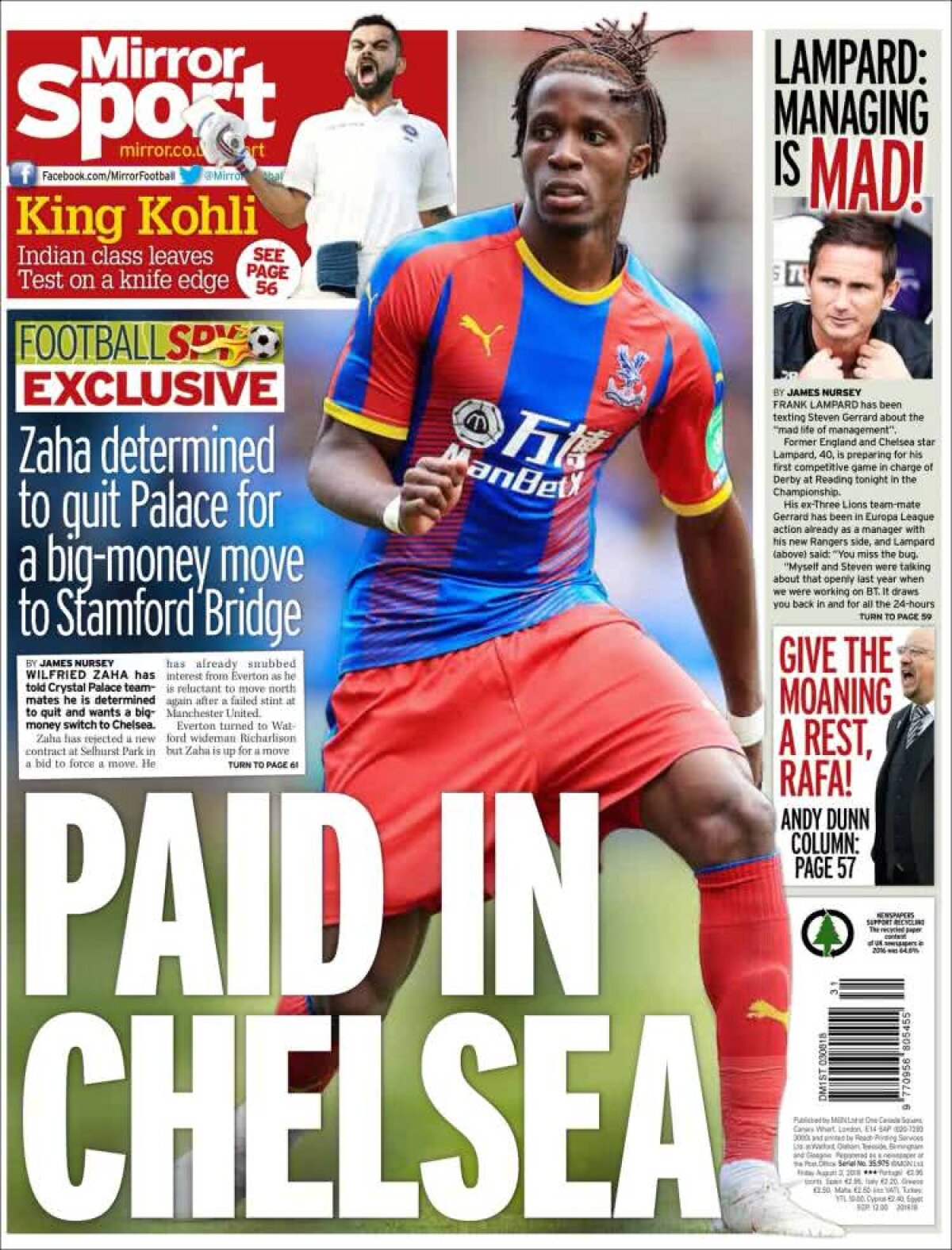 Ce scriu azi ziarele de sport din lume (3 august 2018)