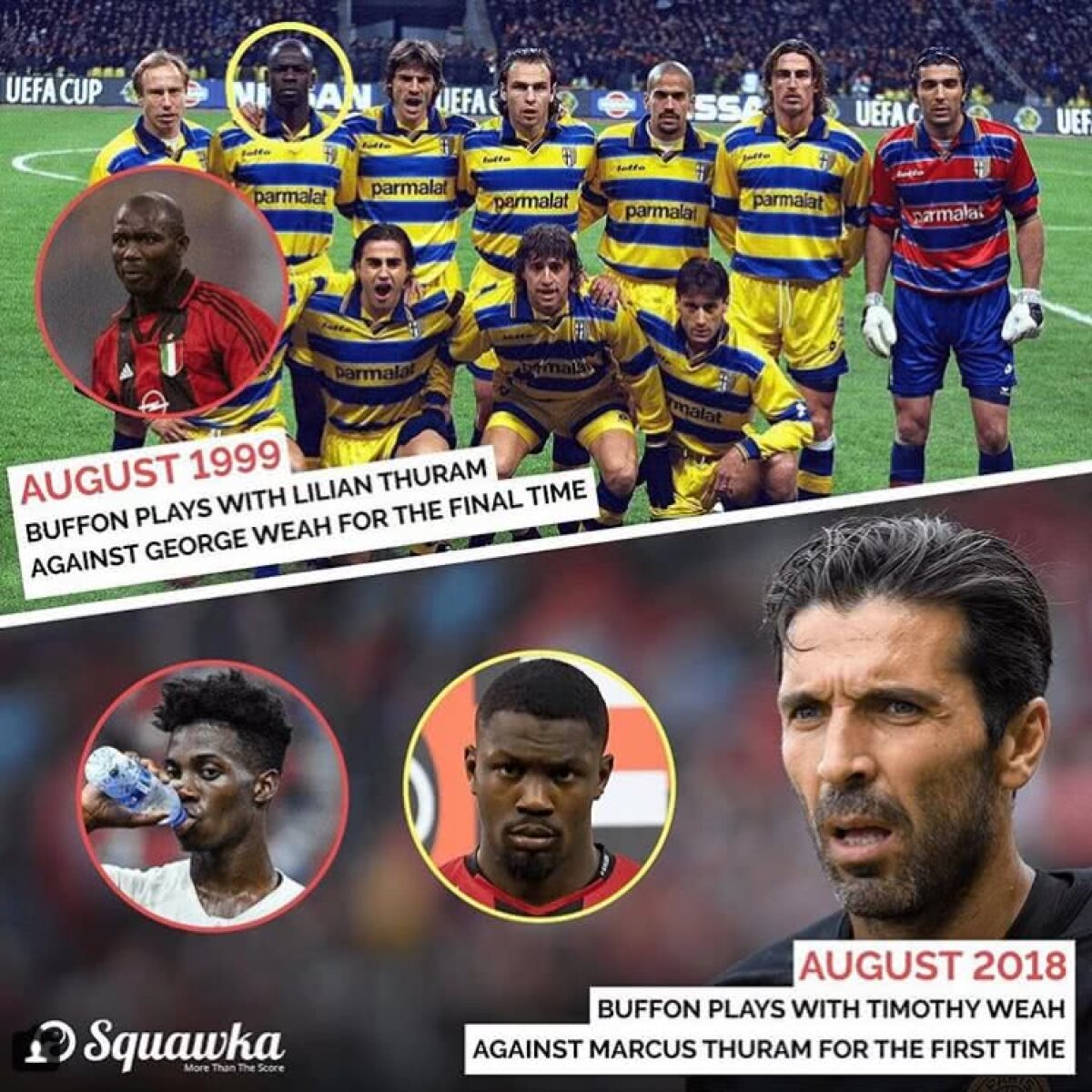 FOTO Povestea unei imagini antologice » Incredibilul Buffon: de la coleg cu Thuram și rival cu Weah, la coechipier cu Weah jr. și rival cu Thuram jr.